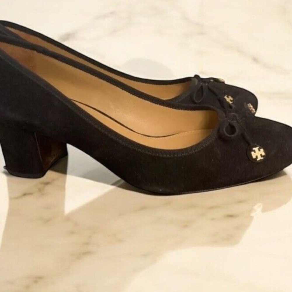 Tory Burch Black Suede Block Heel Pumps